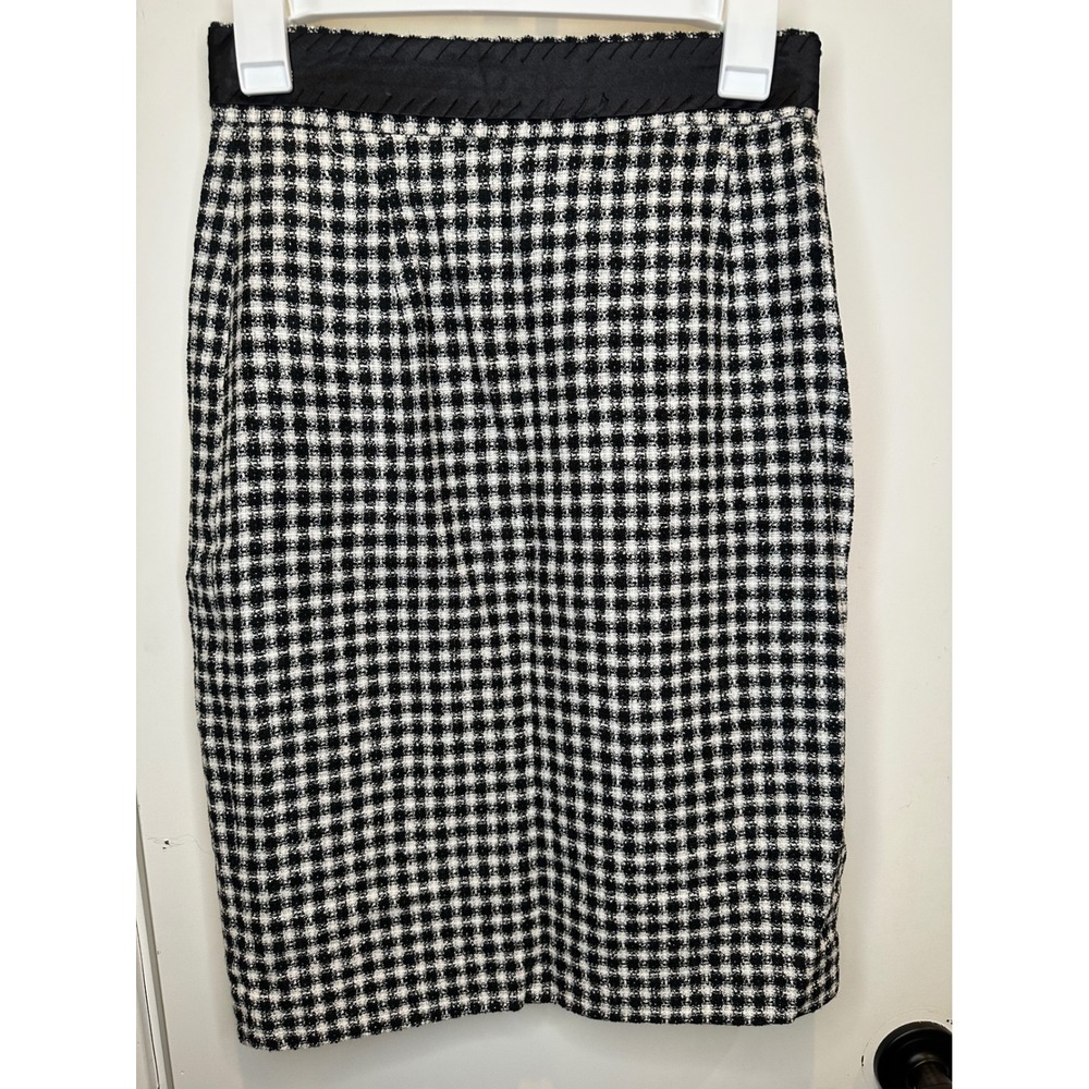 Apostrophe Black White Houndstooth Tweed Pencil Skirt Back Bow Accent Size 2